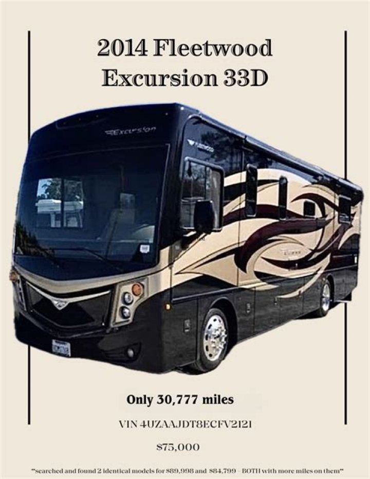 How big is a 2014 Fleetwood excursion pusher?