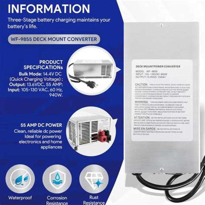 How many amps does WFCO wf9855 deck Mount 55 amps Charger?