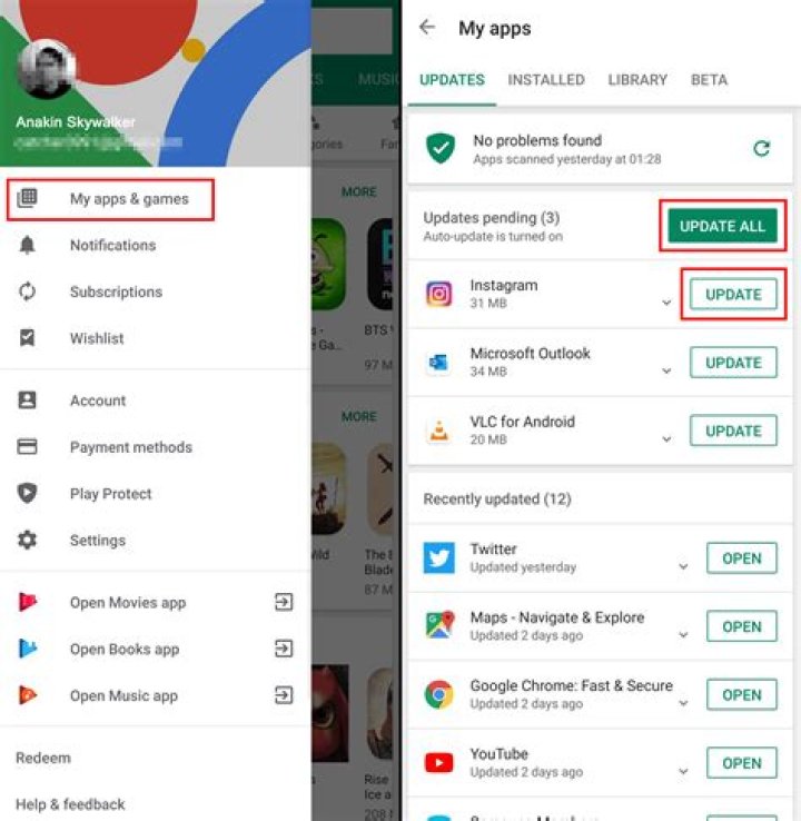 How to update apps on android