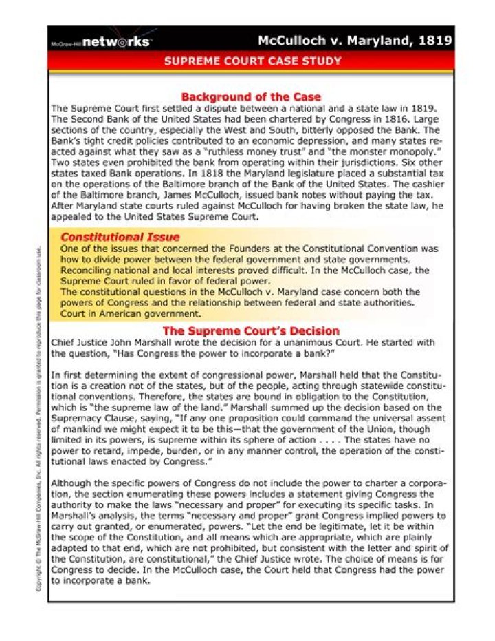 What did the Supreme Court rule in McCulloch v Maryland quizlet