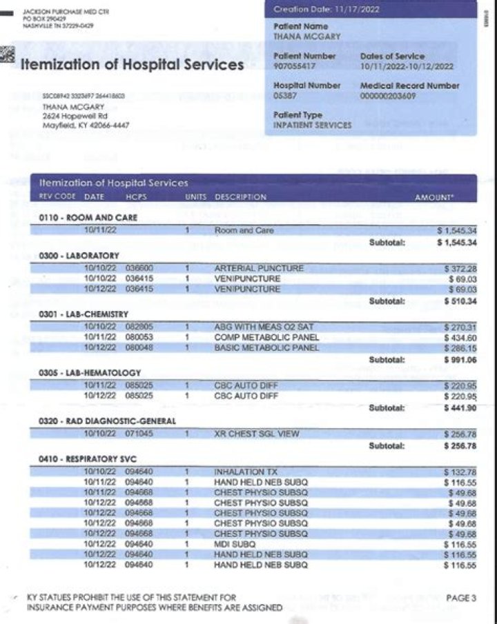 What is the bill type for a hospital inpatient claim